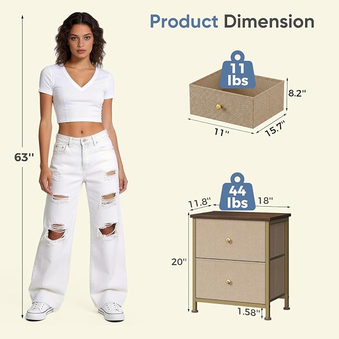 DUMOS Nightstand Set of 2, Bedside Table - Image 3