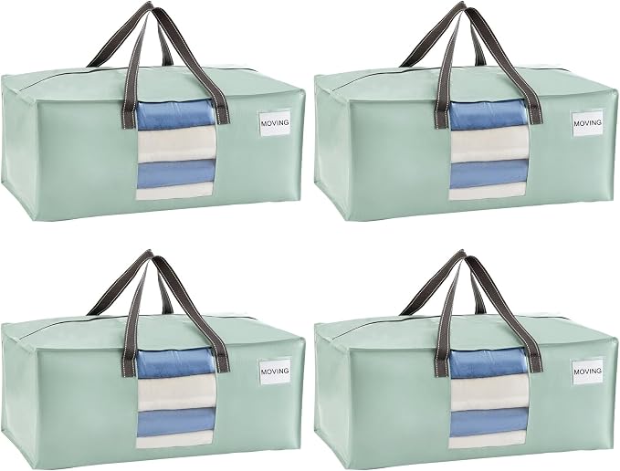 VENO Heavy Duty Moving Bags, Storage Bags, Light Green, 4 Pack | Packing by Veno