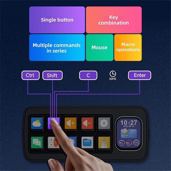 Yunseity AI Voice Control Panel, 10 LCD Mechanical Buttons with 2.01 Inch Auxiliary Screen, Support for Wins for OS X with Dynamic Theme Editor, for Smart Home Automation (White)
