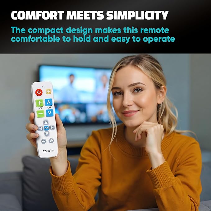 EZclicker Plus Big Button Universal TV Remote (White) Simple Easy to Use, Works with Major TV Brands (2xAAA Batteries Not Included)