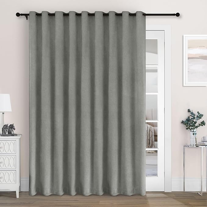 Macochico 120" Wx84 L 100% Blackout Chenille Curtains for Sliding Door Living Room Bedroom, Luxury Drapery for Hotel Home Theater, Rock Grey Thermal Window Treatments with Tieback, Grommet, 1 Panel