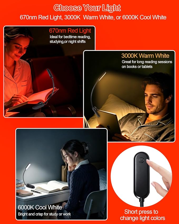 670nm Red Book Light for Reading at Night - Image 3