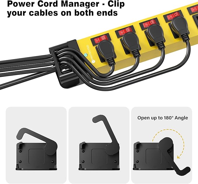 Power Strip with Individual Switches - 8 Outlet Heavy Duty Power Strip with Cord Manager,1200J Surge Protector Home Office Garage Industrial Workbench