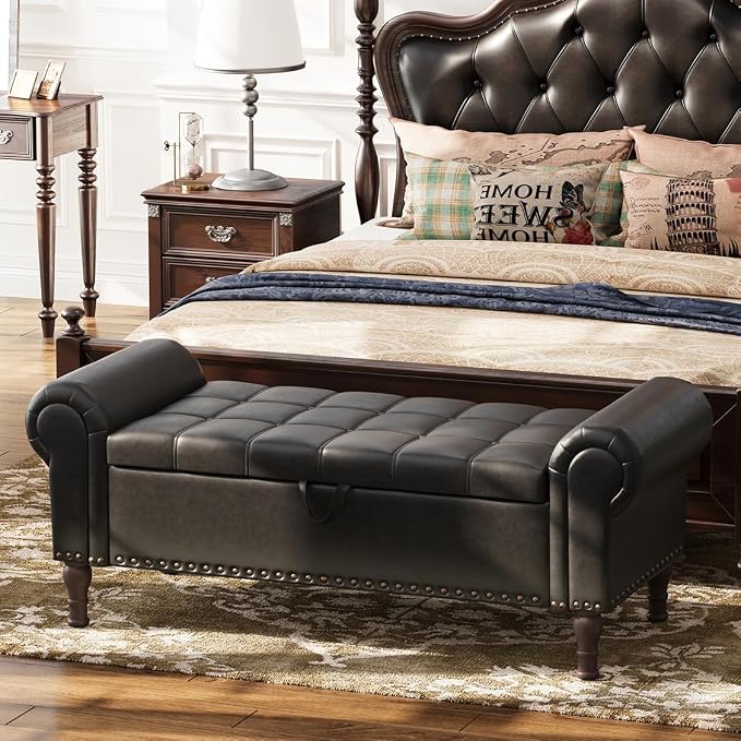 Apicizon 51” Bench with Storage, Queen Size Faux Leather End of Bed Bench with by APICIZON