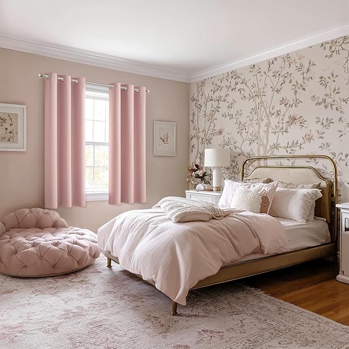 MIULEE Blackout Curtains for Bedroom 2 Panels 29 x 40 Inch Long Pink | Thermal - Image 6