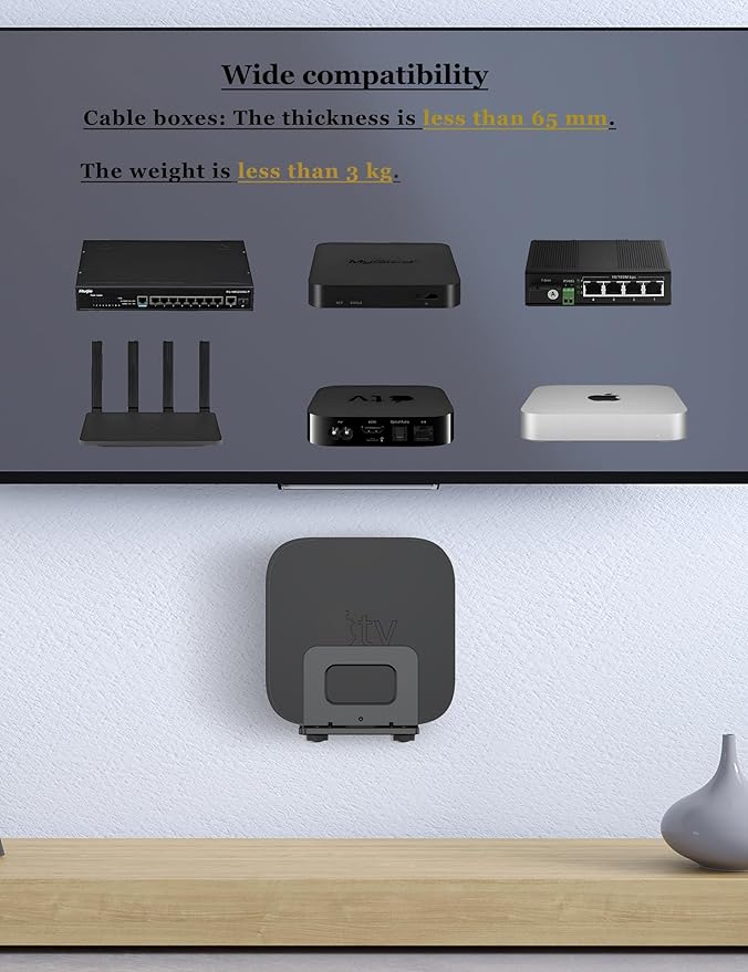 NOTMBESTM Adjustable Wall Mount Shelf Holder for Mini pc, WiFi Router, Modem, Universal Cable Box Mount Fit for Mac mini, TV Box, Media Players and Other Devices with Thickness Up to 65 mm (Black)