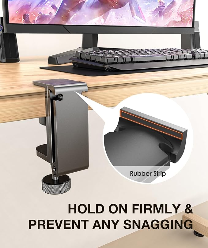 APPHOME Headphone Stand Hook for Desk, Foldable Under Table Headset Holder with Built-in Cable Clip Organizer, Clamp Hanger Mount for PC Gaming, Office, Backpack, Bag, Purse Hanging
