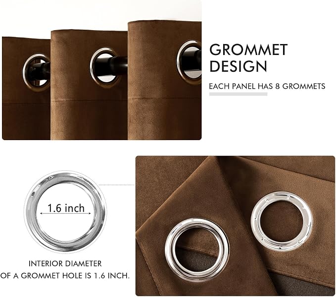 MIULEE Velvet Curtains Chocolate Brown 52 x 108 Inch Length Set of 2 | Extra - Image 2