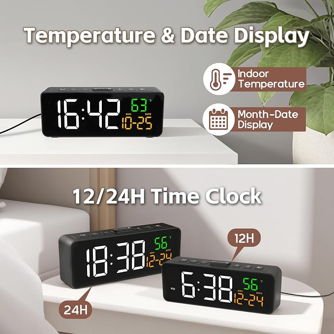 3-in-1 Digital Clocks for Living Room, Small & Compact Alarm Clock | Temperature - Image 5