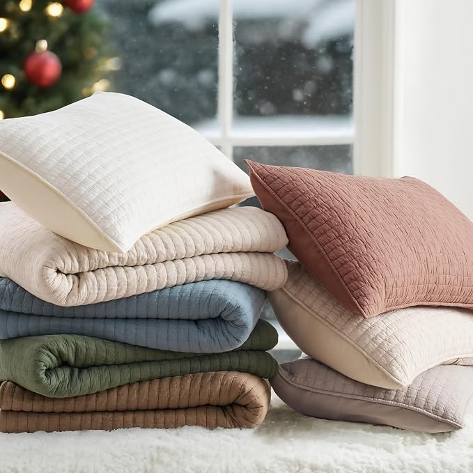 100% Cotton Cross Stitch 3-Piece Quilt Set, Camel Brown | 100% Cotton, Elegant - Image 6