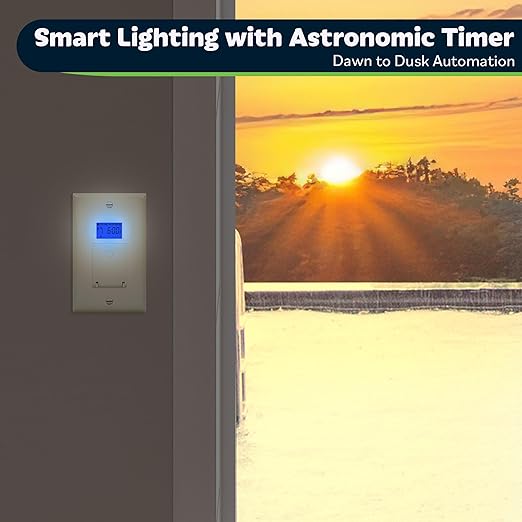 TOPGREENER Digital Astronomic Timer Switch, 7-Day Programmable Sunrise Sunset Timer for Lights, Fans, & Motors, Single-Pole or 3-Way, Neutral Wire Required, UL Listed, TGT01-HN-LA, Light Almond