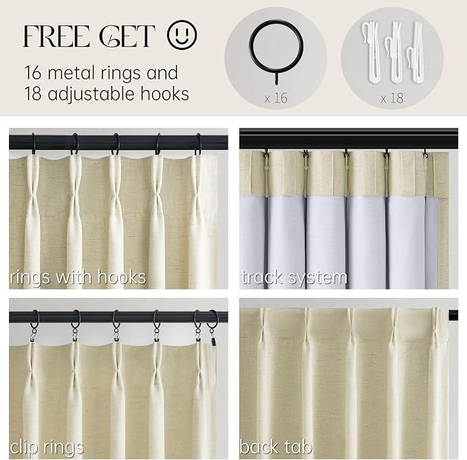 102 Inches Long 100% Blackout Natural Linen Curtains, Farmhouse Pinch Pleated - Image 4