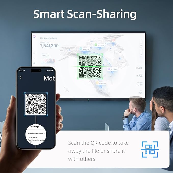 QIXZOCV 85" Smart Board, 4K UHD Interactive Board, 20-Point Touch, Android 13, 8GB & 128GB, Screen Sharing, Bluetooth/WiFi/HDMI, All-in-One Meeting & Education Solution (Wall Mount Included)