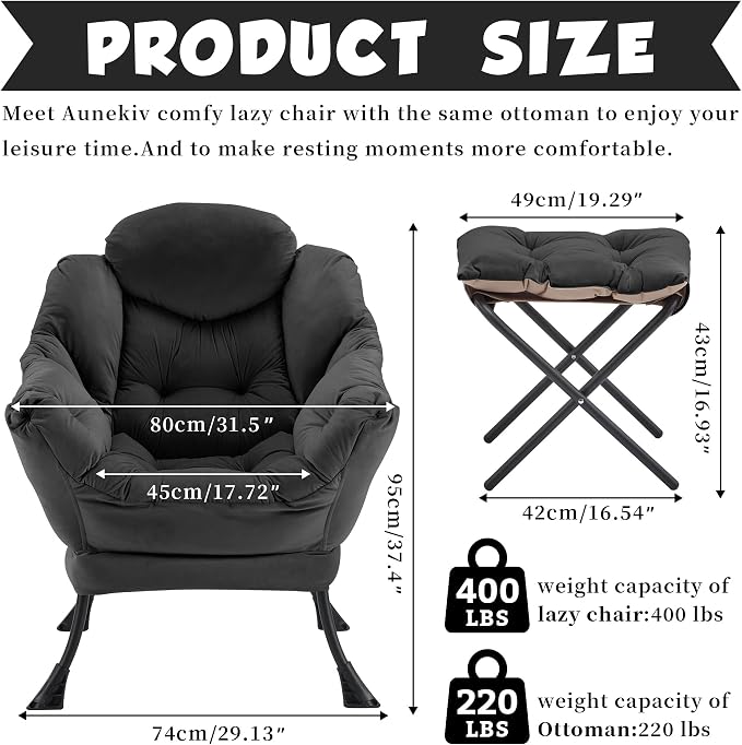 Lazy Chair with Ottoman, Comfy Reading Chair, Lounge Chair - Image 3