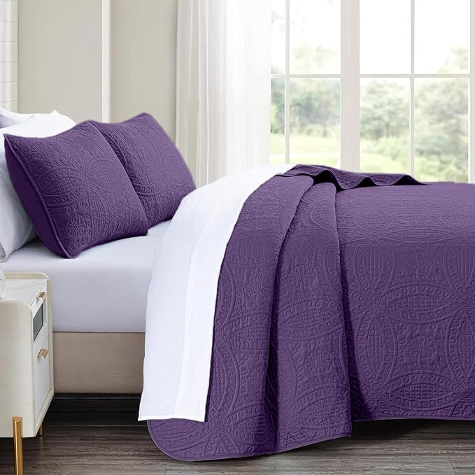 akkialla Purple Full/Queen Quilt Set, Ultrasonic Lightweight Bedspread Coverlet - Image 4