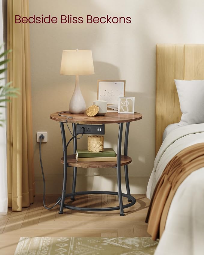 VASAGLE 21.7-Inch Round Side Table, 2-Tier End Table | Nightstand - Image 6