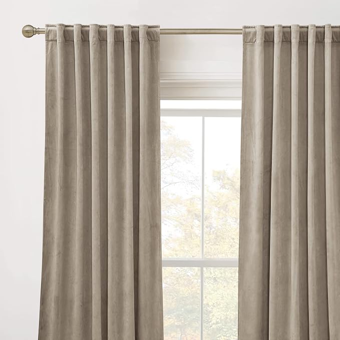 RYB HOME Camel Beige Velvet Curtains 100 inches, Long Floor Length Drapes | - Image 3