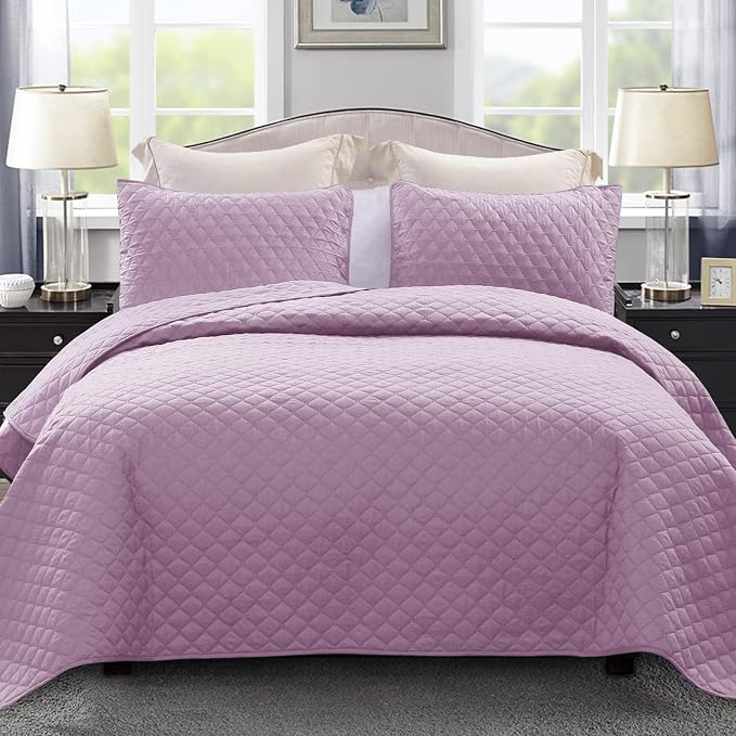 Exclusivo Mezcla Reversible Twin Quilt Bedding Set, Lilac | Lightweight by ExclusivoMezcla