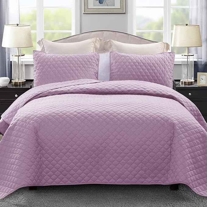 Exclusivo Mezcla Reversible California King Quilt Set, Lilac | Lightweight by ExclusivoMezcla
