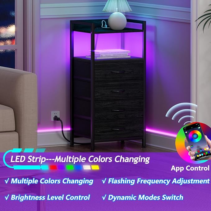 Night Stand with Charging Station, Tall Bedside Table - Image 4