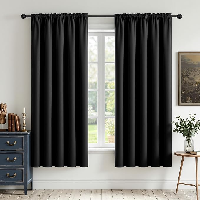CUCRAF Black Blackout Curtains 54 inch Length 2 Panels Set, Rod Pocket Room by CUCRAF