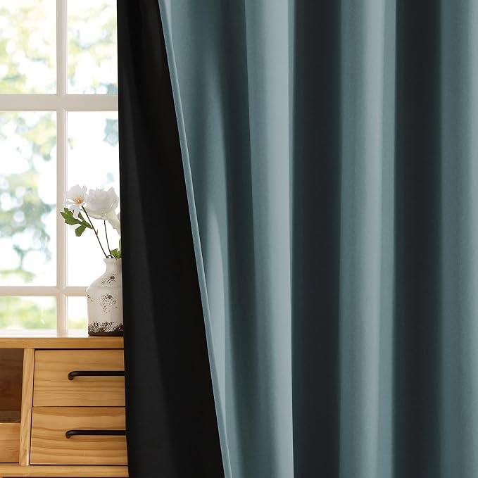 RYB HOME 100% Blackout Dusty Blue Curtains - Image 6