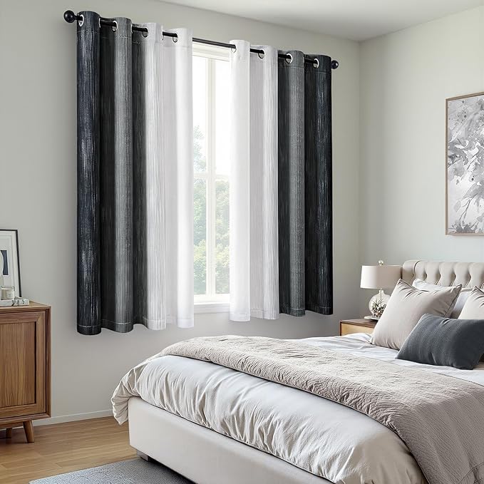MIULEE Black and Greyish White Ombre Blackout Curtains 52Wx54L Set of 2 | Full - Image 6
