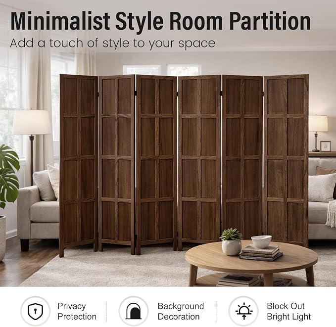 6 Panel Wood Room Divider and Folding Privacy Screen 67″, Freestanding Wall - Image 4