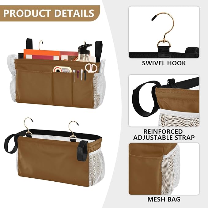 Brown Bedside Caddy Storage Bag Bedside Organizer - Image 5