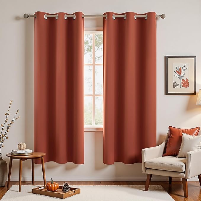 Dusty Burnt Orange Fall Curtains 63 Inch Length by KOUFALL