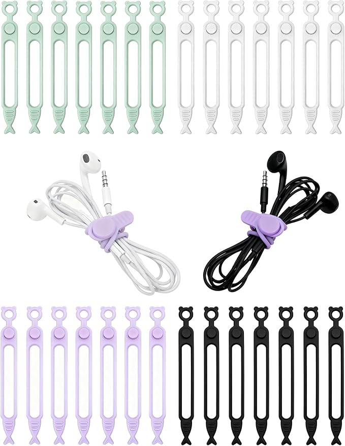 28 Pcs Silicone Cable Ties Reusable, Cable Cord Organizer Straps | 4 Color by Ortarco