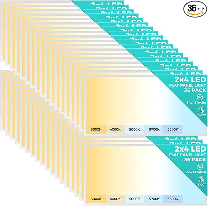 Aphyni 36 Pack 2x4 LED Flat Panel Light, Bright 9100LM Flush Mount Office Kitchen Ceiling Light Fixtures,Dimmable,Selectable 5 CCT 3000K/4000K/5000K/5700K/6500K, 5 Wattages 30W/40W/50W/60W/70W