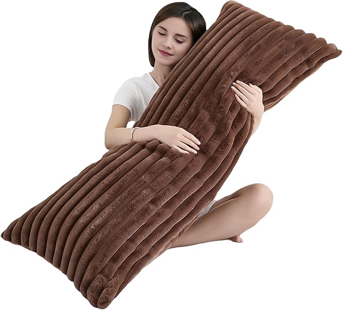 Full Body Pillow with Fluffy Stripe Faux Fur Removable Cover, Long Bed Pillow by Memfydu