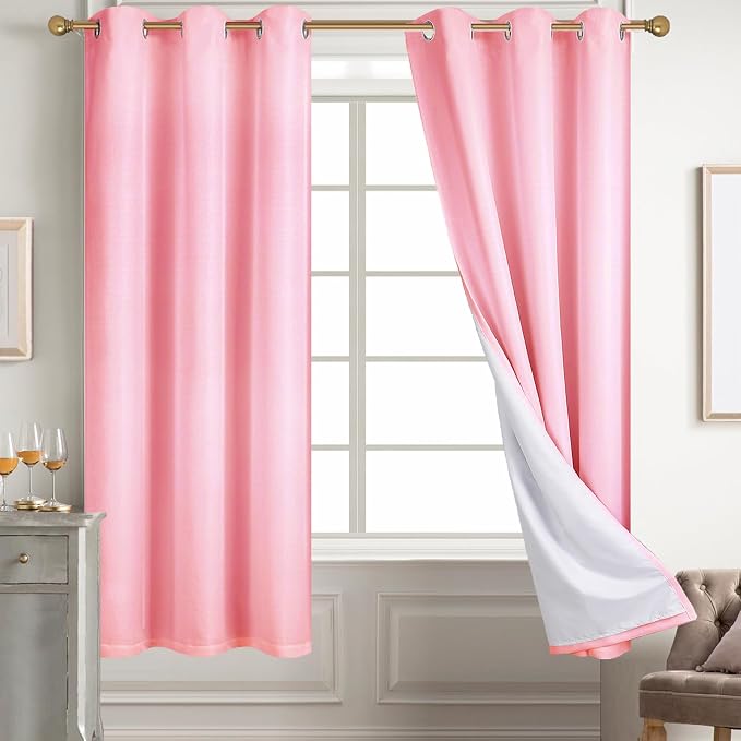 Diraysid 100% Blackout Curtains Pink Linen Curtains - Image 6