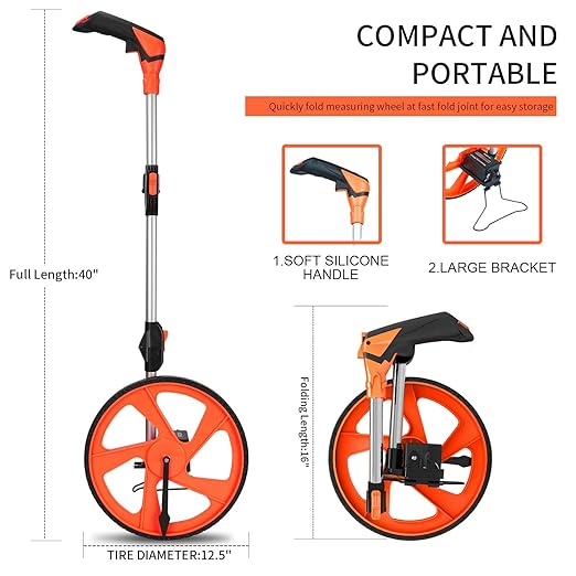 Zozen Distance Measuring Wheel, Measure Wheel in Feet and Inches, Collapsible/Mechanical/One Key to Reset/Kickstand to Keep Stand/Starting Point Arrow and Carrying Bag, Adapt to Various Roads.
