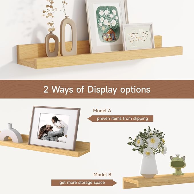 Floating Picture Ledge Shelves Set of 2, 16 Inch Solid Wood Wall Shelves - Image 6