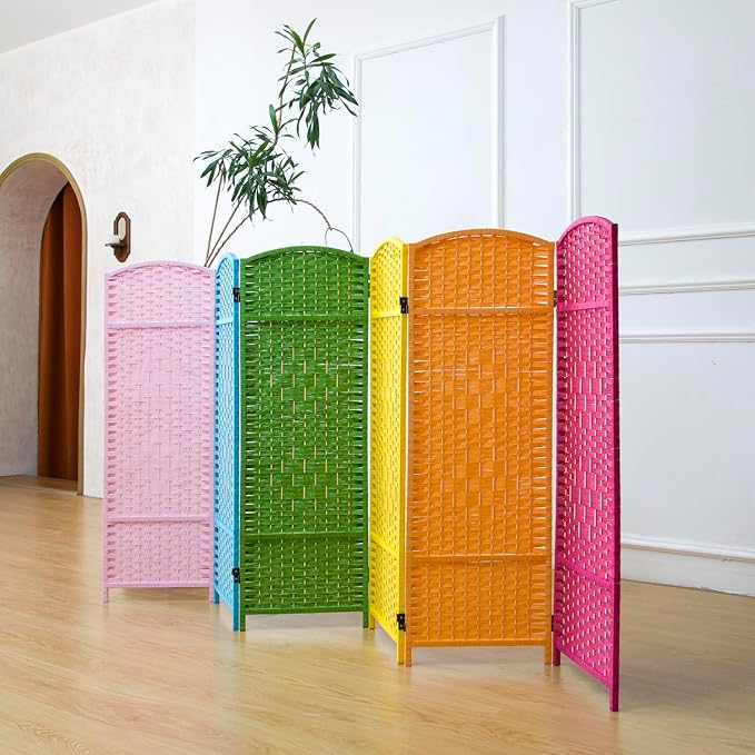 6 Panel Rattan Divider Short Room Partition Screen, Double Sided Folding Divider - Image 3