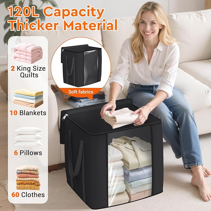 TasticTotes 120L Extra Large Blanket Clothes Storage Bags, 4 Pack | Foldable - Image 3