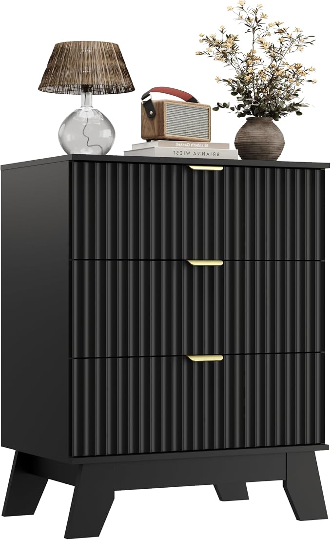 Black Night Stand with 3 Drawers, Bedside Table & End Table, Farmhouse Night - Image 9