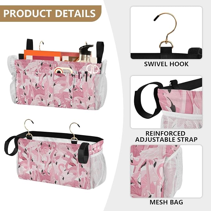 Pink Flamingo tag8 Bedside Caddy Storage Bag Bedside Organizer - Image 5