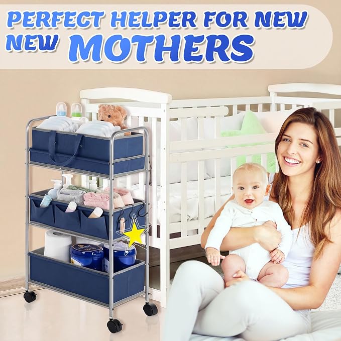 Honeydak 2in1 Baby Diaper Caddy Organizer Cart 3 Tier Large Capacity Metal - Image 6