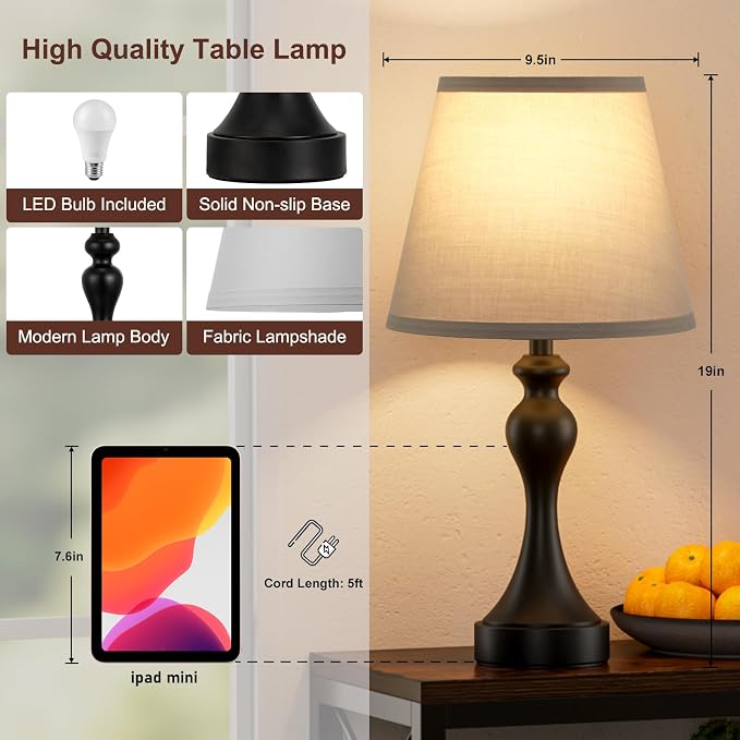 Touch Lamps for Nightstand, 3 Way Dimmable Bedside Lamps - Image 7