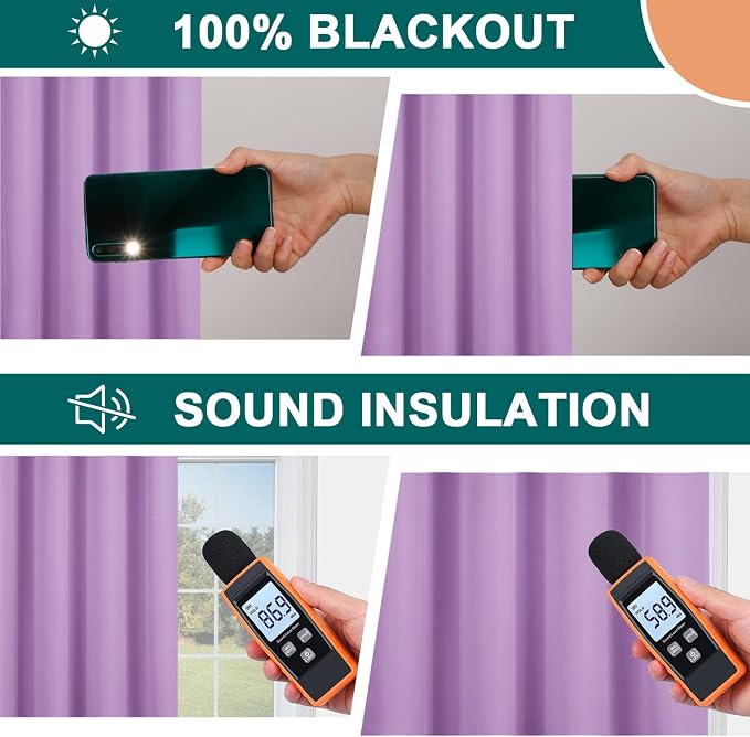 Diraysid 100% Blackout Curtains Lilac Linen Curtains - Image 5