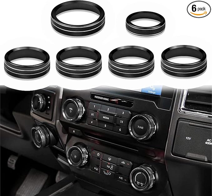 Knob Cover for F150 AC Climate Control Switch/Trailer/4WD/VOL/Tune Button Interior Center Console Trim Accessories Compatible with Ford F150 XLT 2016 2017 2018 2019 (Black 6 Pcs)