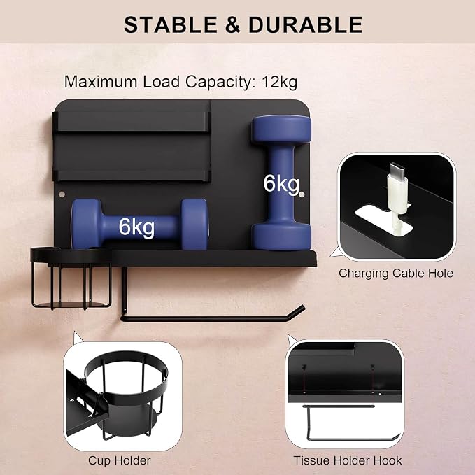 Bcareself Bedside Wall Organizer, Floating Bedside Shelf Wall Mount, Dorm Room - Image 5