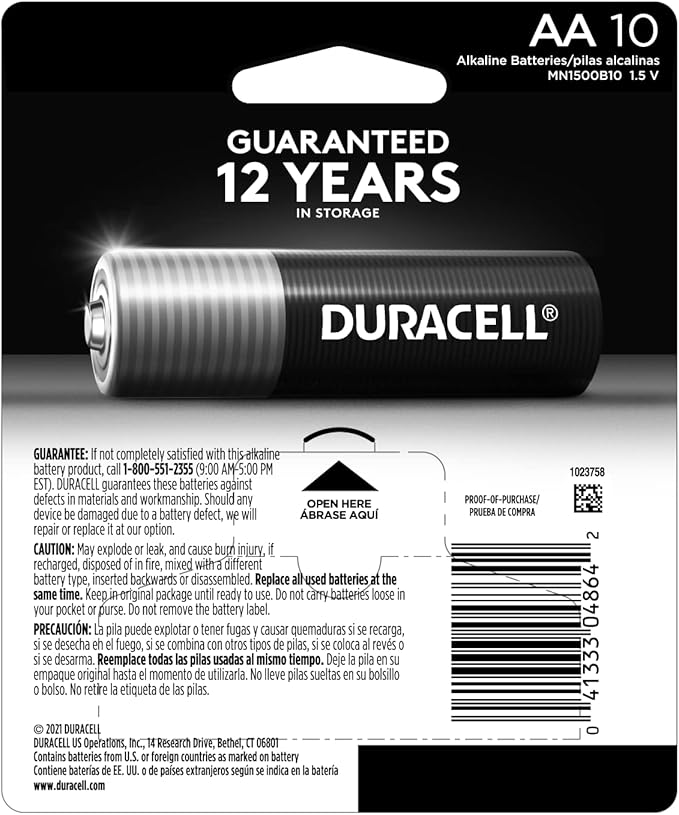 Duracell Coppertop AA Batteries with Power Boost Ingredients, 10 Count (Pack of 1) Double A Battery with Long-lasting Power, Alkaline AA Battery for Household and Office Devices
