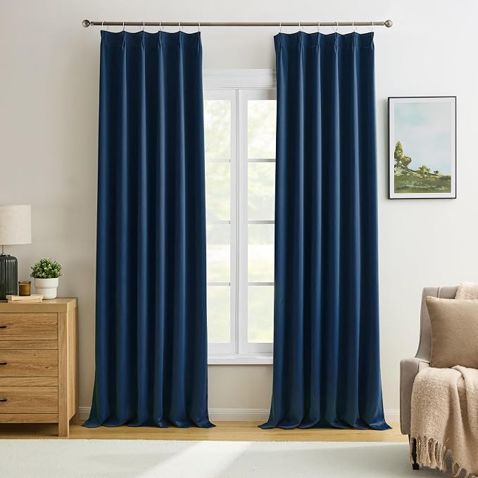 Pinch Pleated Curtains 100 Inches Long 2 Panels Set, Thermal Insulated Blackout by KEQIAOSUOCAI
