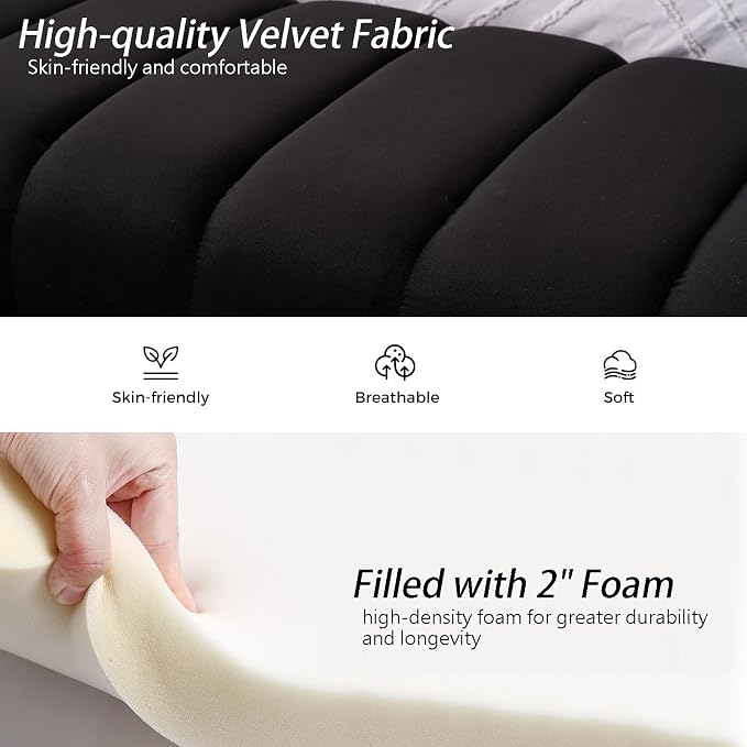 59" Velvet Black Bench for Bedroom King Size Bed Window End of Bed | Long - Image 7