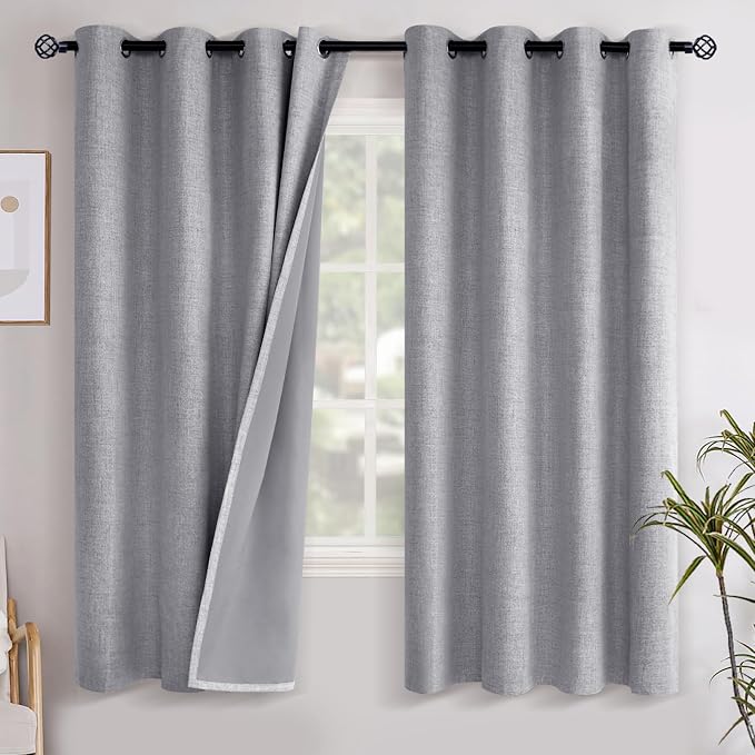 YoungsTex Grey Linen Blackout Curtains 63 Inches Long by YoungsTex