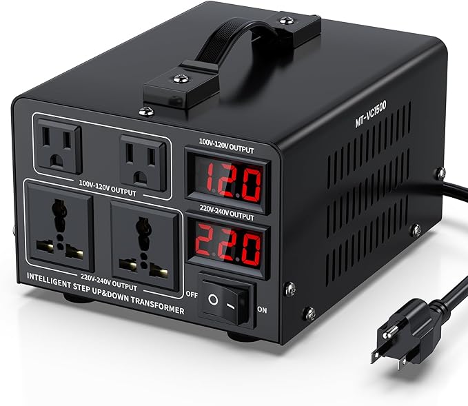 1500W Voltage Converter Transformer(110V to 220V or 220V to 110V) Step Up/Down Converter 110/120 Volt - 220/240 Volt w/US Power Cord,Circuit Breaker Protection, LCD Screen Display, Manual Setting